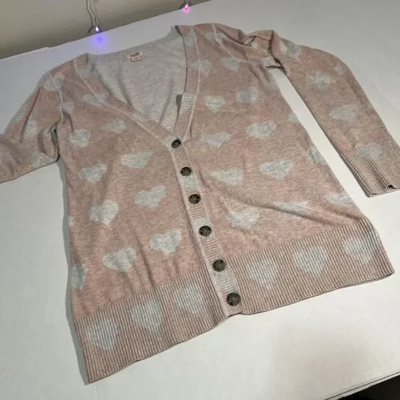 Mossimo Large V Neck Cardigan Hearts Valentine's Whimsy Coquette - Picture 2 of 8